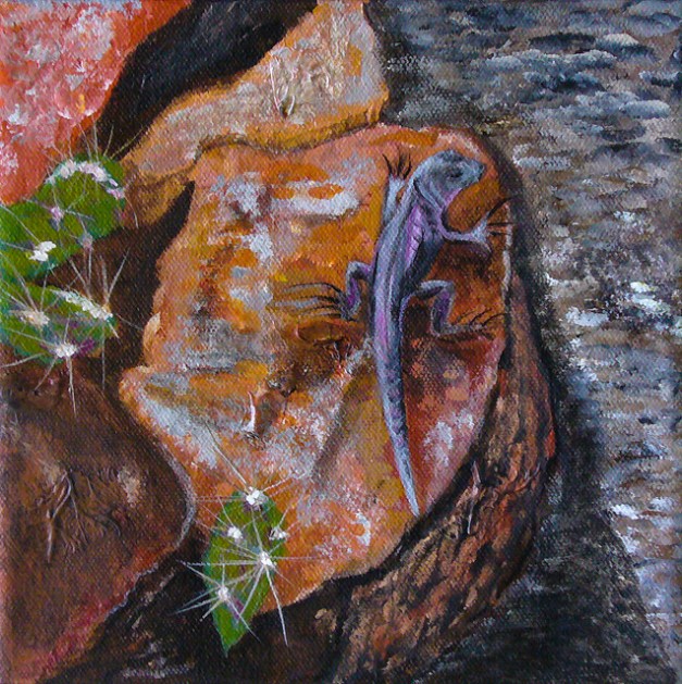 Tramway Lizard - 8"x8", acrylic on canvas, 2013