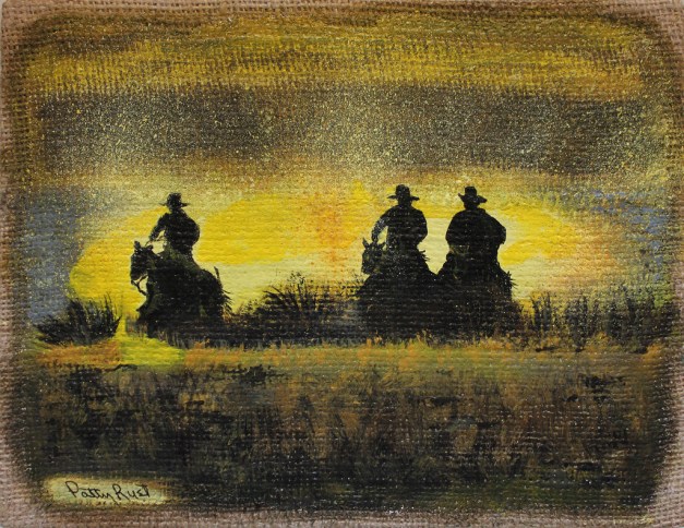 Cowboys - 8"x10" acrylic on burlap, 2014