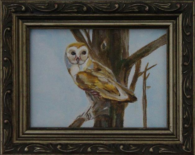 Owl Miniature - 2 1/2"x 3 " Acrylic Canvas, 2014