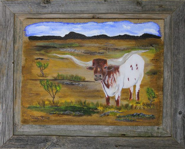 Longhorn - 11"x14", Acrylic on Burlap, 2014