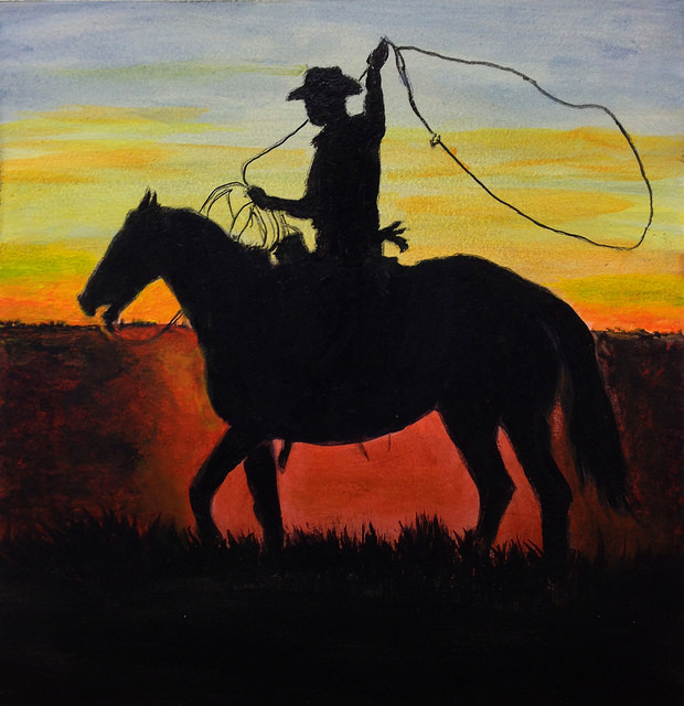 Cowboy Silhouette - 6"x6", Acrylic on Aqua Board, 2014