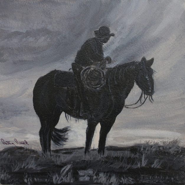Cowboy Silhouette 2 - 6"x6", Acrylic on Aqua Board, 2014